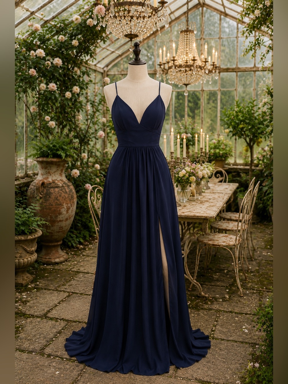 NWT MADELINE GARDNER MORILEE NAVY CHIFFON DRESS - SIZE 4 (STYLE 21597)